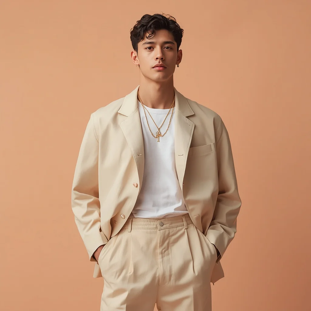 Fashionable Young Man Clean Styling Pastel Peach Background | Indian men prompt love — AI image prompt