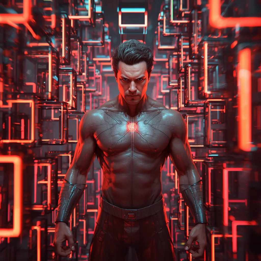 Powerful Man Abstract Neon Cubes Digital Matrix Aura | Prompt seen trending boy photo — AI image prompt