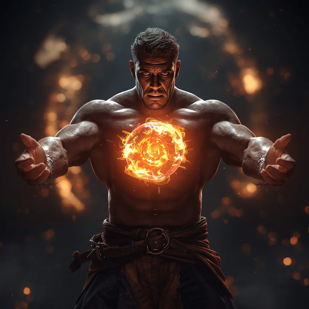 Powerful Man with Energy Orb Elemental Power Dynamic | Men prompt generator aesthetic — AI image prompt