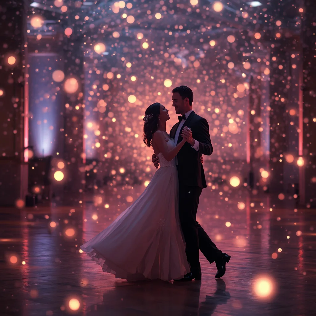 Romantic Couple Dancing in a Ballroom of Floating Orbs | trending ai prompt — AI image prompt