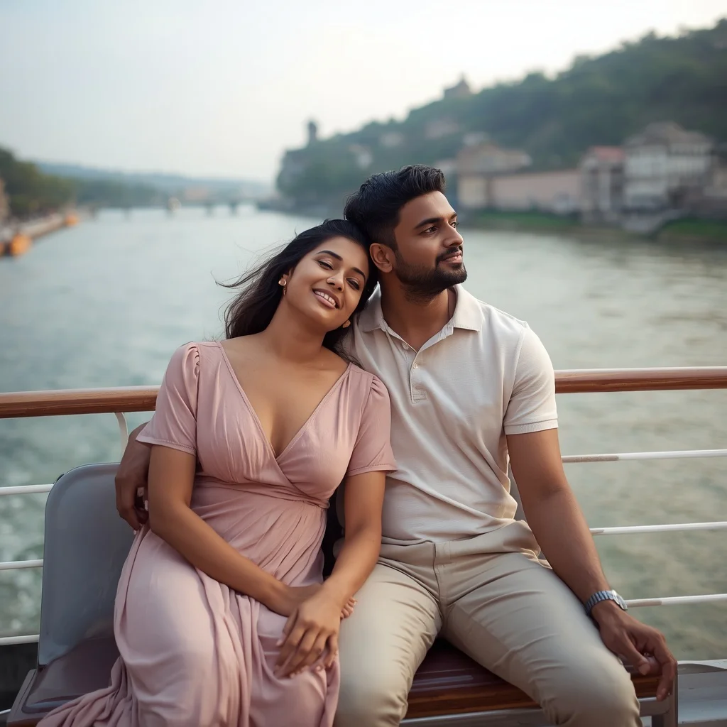 Romantic Indian Couple Sharing a Moment on a River Cruise | AI photo editor prompt free — AI image prompt