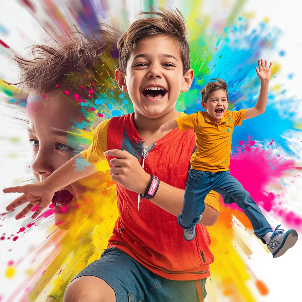 Young Boy in Playful Abstract Color Burst Collage | Prompt seen trending boy Instagram — AI image prompt